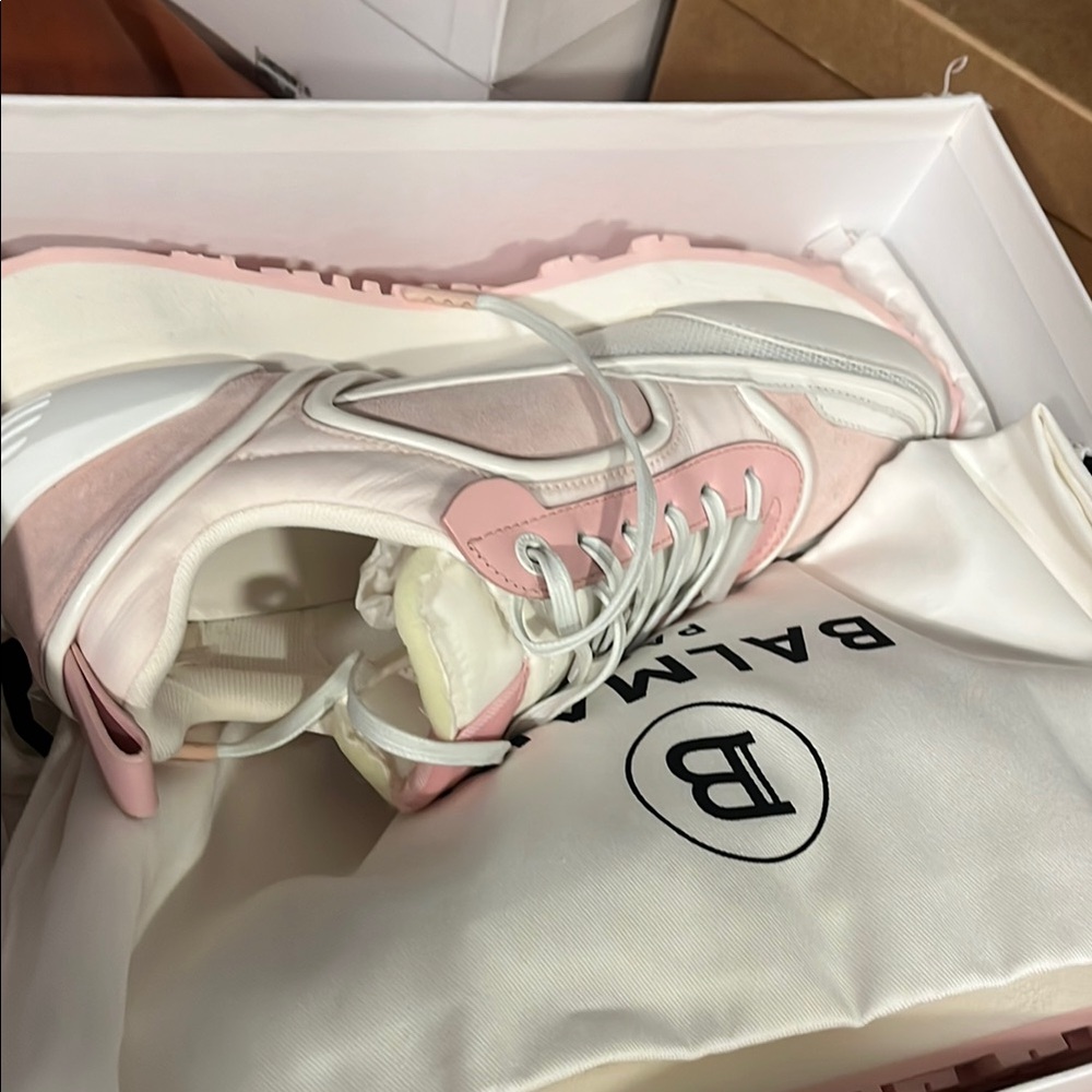 Balmain Pink and White Chunky Sneakers